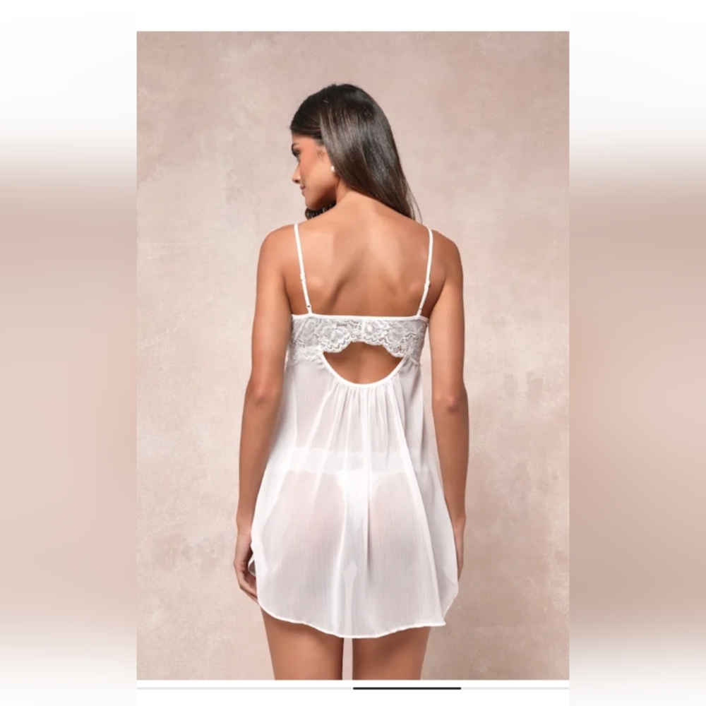 Lulus Angelic Charm Ivory Sheer Lace Lingerie Slip White - Size XL - Picture 4 of 4